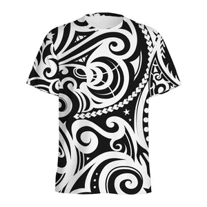 Black And White Polynesian Tattoo Print Men's Sports T-Shirt