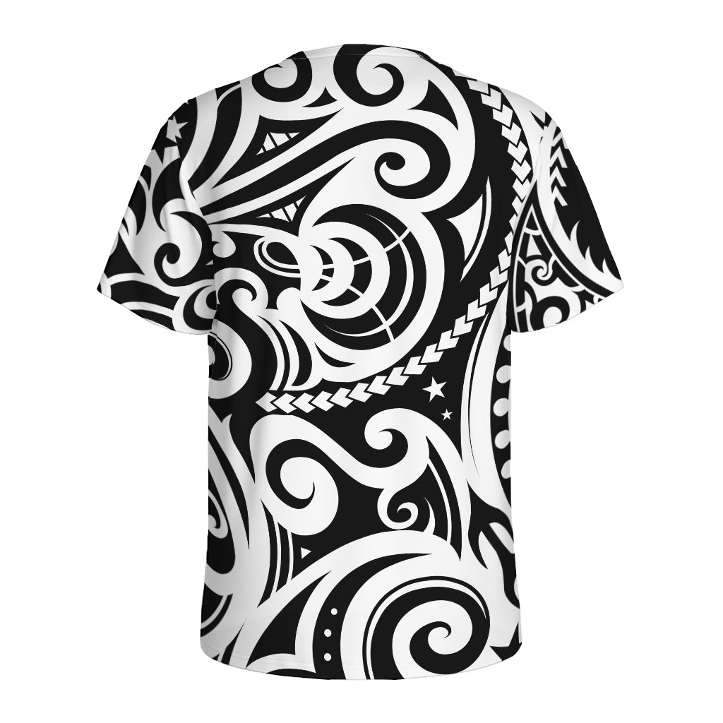 Black And White Polynesian Tattoo Print Men's Sports T-Shirt