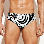 Black And White Polynesian Tattoo Print Men's Swim Briefs