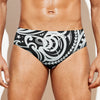 Black And White Polynesian Tattoo Print Men's Swim Briefs