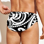 Black And White Polynesian Tattoo Print Men's Swim Briefs