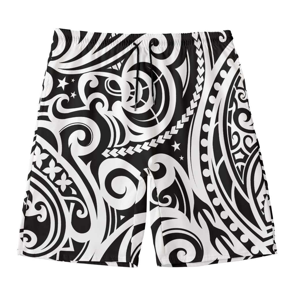 Black And White Polynesian Tattoo Print Men's Swim Trunks