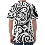 Black And White Polynesian Tattoo Print Men's Velvet T-Shirt