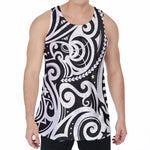 Black And White Polynesian Tattoo Print Men's Velvet Tank Top
