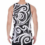 Black And White Polynesian Tattoo Print Men's Velvet Tank Top