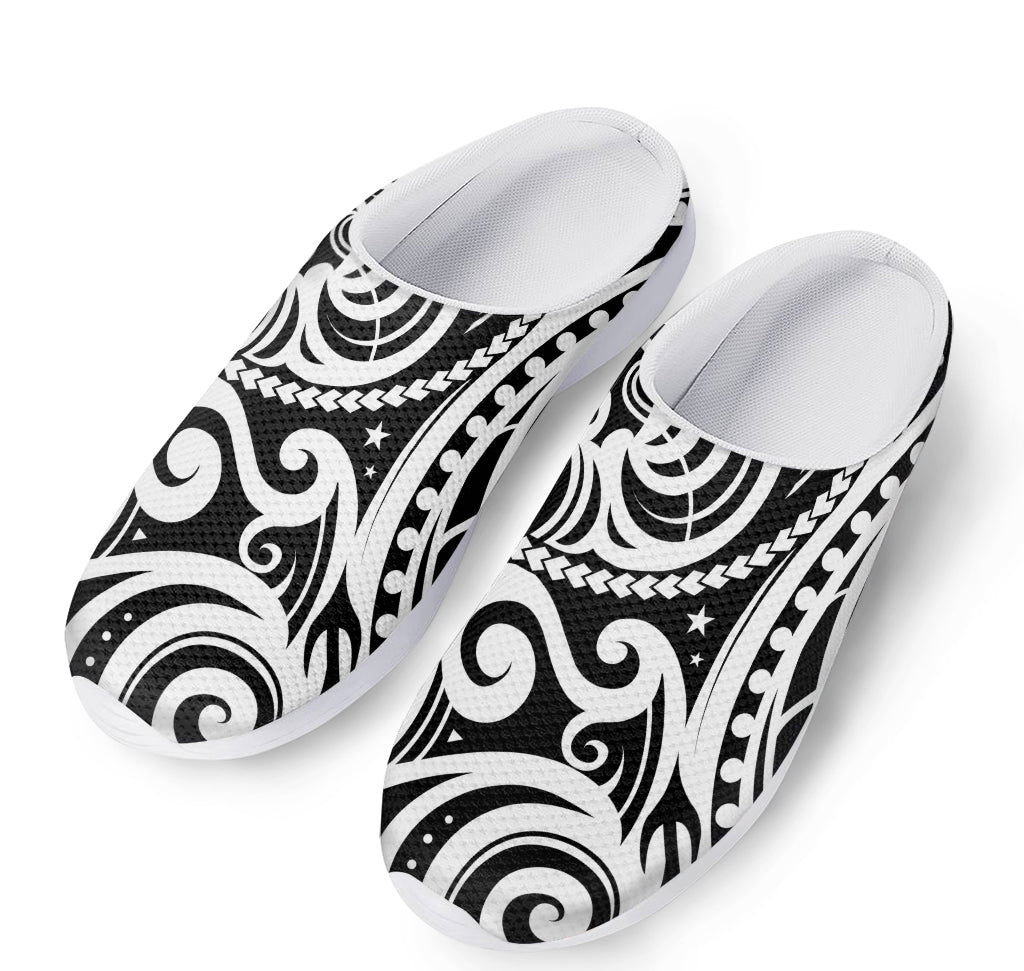 Black And White Polynesian Tattoo Print Mesh Casual Shoes