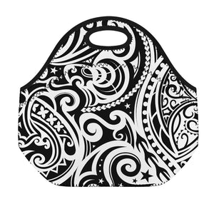 Black And White Polynesian Tattoo Print Neoprene Lunch Bag