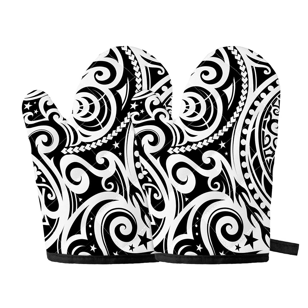 Black And White Polynesian Tattoo Print Oven Mitts