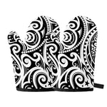 Black And White Polynesian Tattoo Print Oven Mitts