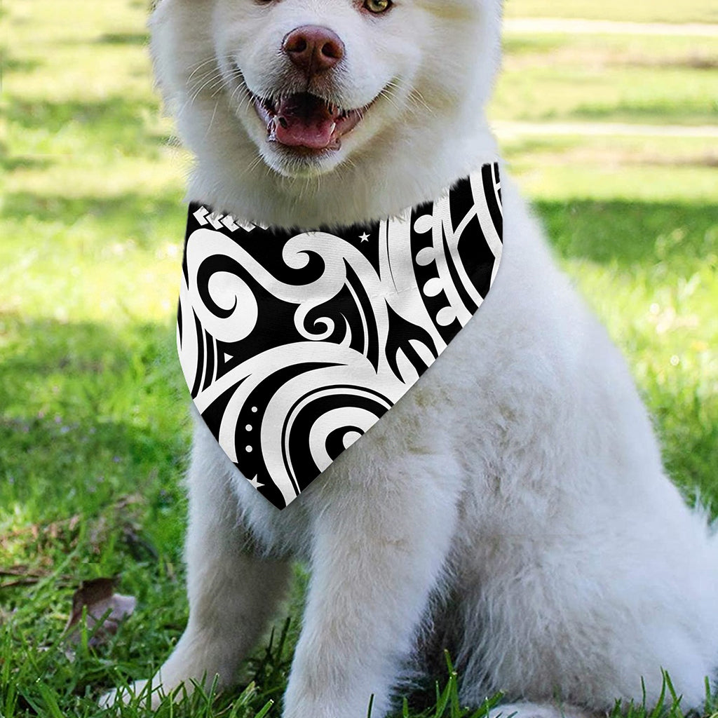 Black And White Polynesian Tattoo Print Over The Collar Dog Bandana