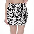 Black And White Polynesian Tattoo Print Pencil Mini Skirt