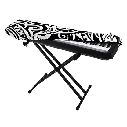 Black And White Polynesian Tattoo Print Piano Keyboard Cover