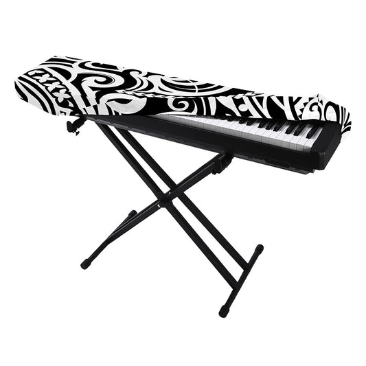 Black And White Polynesian Tattoo Print Piano Keyboard Cover