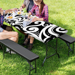 Black And White Polynesian Tattoo Print Picnic Table Cover
