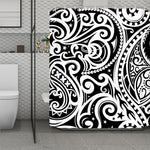 Black And White Polynesian Tattoo Print Polyester Shower Curtain