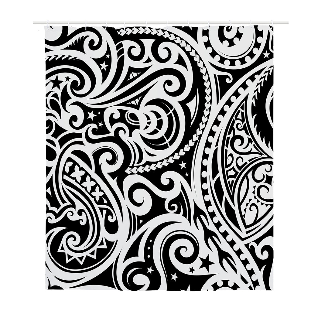 Black And White Polynesian Tattoo Print Polyester Shower Curtain