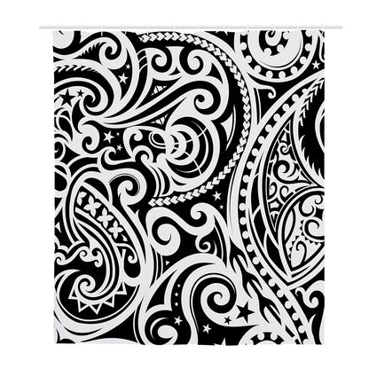 Black And White Polynesian Tattoo Print Polyester Shower Curtain