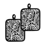 Black And White Polynesian Tattoo Print Pot Holders