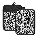Black And White Polynesian Tattoo Print Pot Holders With Pocket