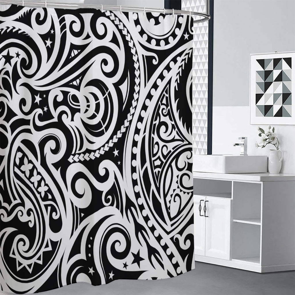 Black And White Polynesian Tattoo Print Premium Shower Curtain