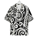 Black And White Polynesian Tattoo Print Rayon Hawaiian Shirt