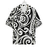 Black And White Polynesian Tattoo Print Rayon Hawaiian Shirt