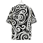 Black And White Polynesian Tattoo Print Rayon Hawaiian Shirt