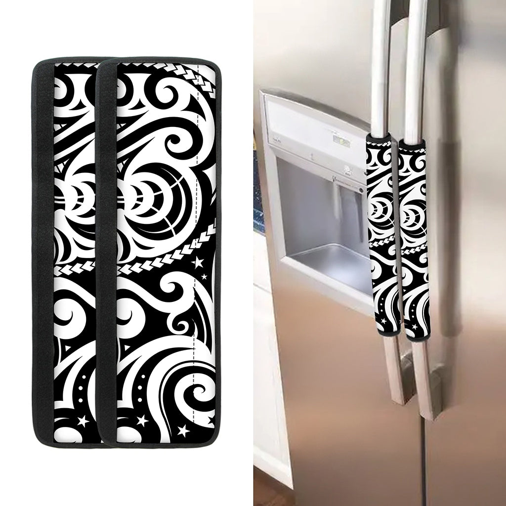 Black And White Polynesian Tattoo Print Refrigerator Handle Covers