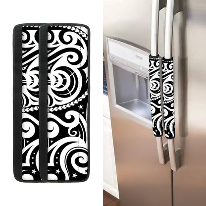 Black And White Polynesian Tattoo Print Refrigerator Handle Covers