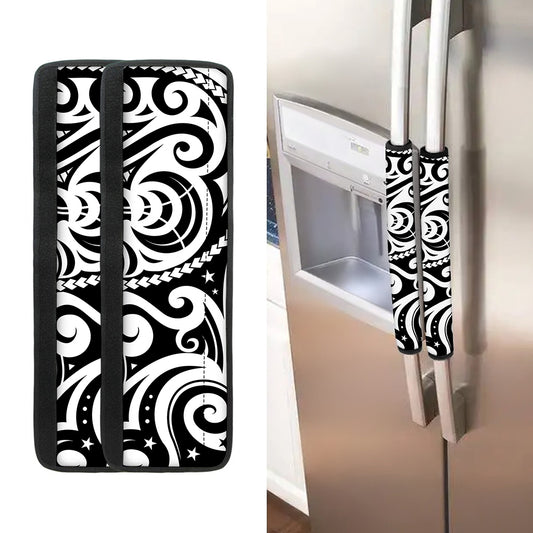 Black And White Polynesian Tattoo Print Refrigerator Handle Covers