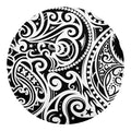 Black And White Polynesian Tattoo Print Round Blanket