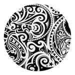 Black And White Polynesian Tattoo Print Round Blanket