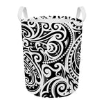 Black And White Polynesian Tattoo Print Round Laundry Basket