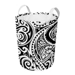 Black And White Polynesian Tattoo Print Round Laundry Basket