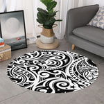 Black And White Polynesian Tattoo Print Round Rug