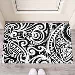 Black And White Polynesian Tattoo Print Rubber Doormat