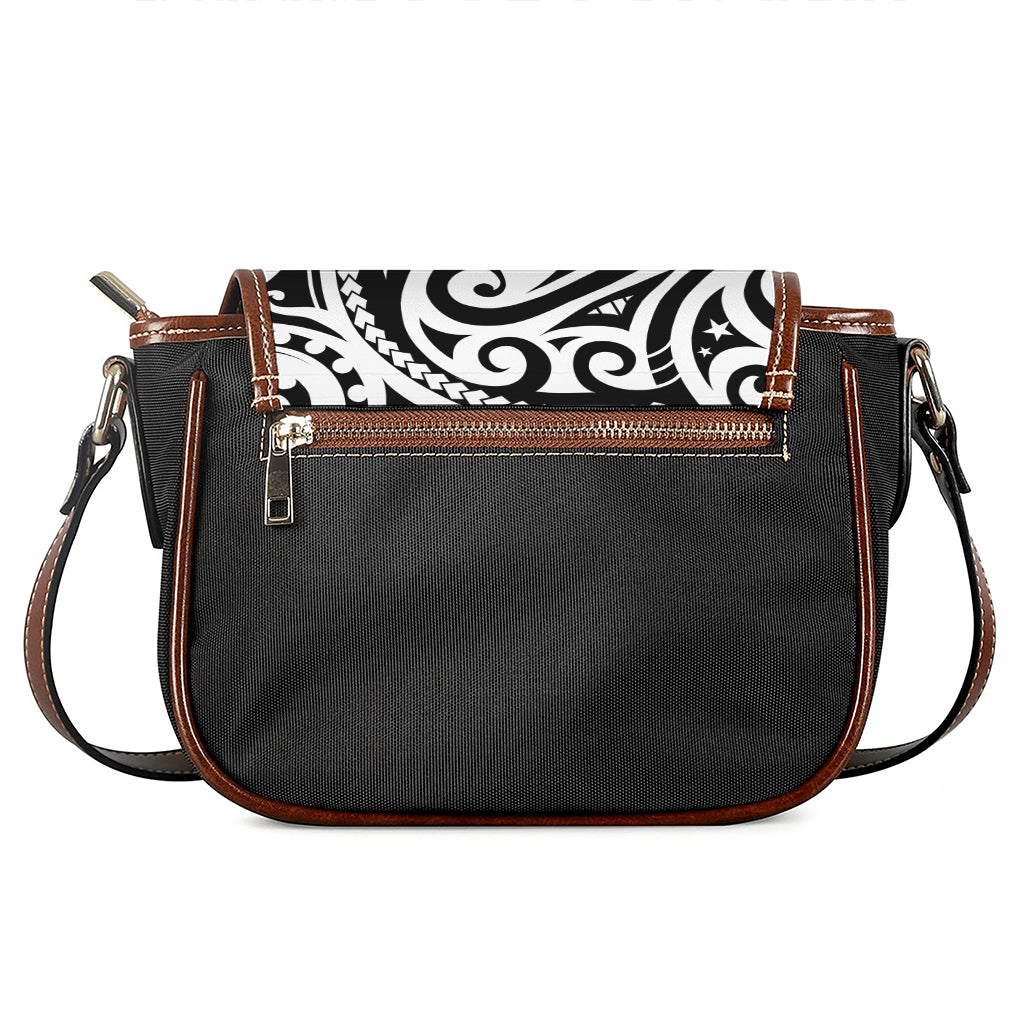 Black And White Polynesian Tattoo Print Saddle Bag