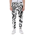 Black And White Polynesian Tattoo Print Scuba Joggers
