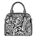 Black And White Polynesian Tattoo Print Shoulder Handbag