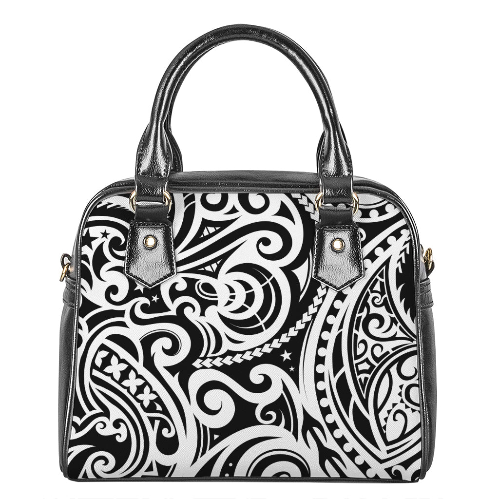 Black And White Polynesian Tattoo Print Shoulder Handbag