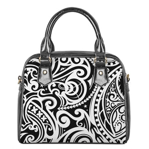 Black And White Polynesian Tattoo Print Shoulder Handbag