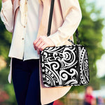 Black And White Polynesian Tattoo Print Shoulder Strap Bible Bag