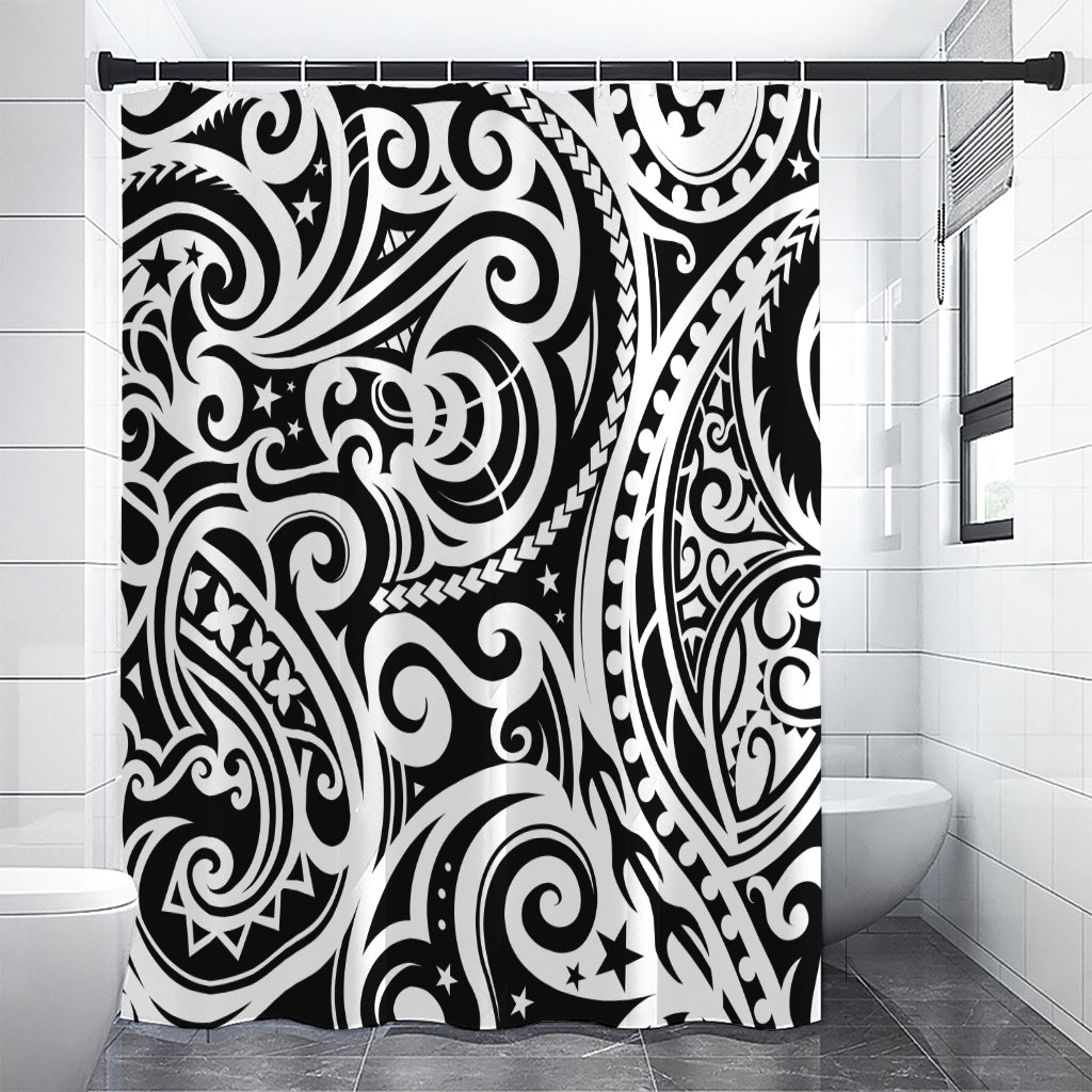 Black And White Polynesian Tattoo Print Shower Curtain