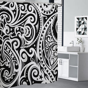 Black And White Polynesian Tattoo Print Shower Curtain