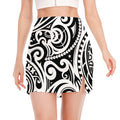 Black And White Polynesian Tattoo Print Side Slit Mini Skirt