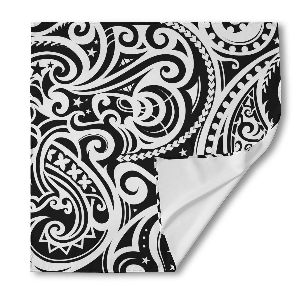 Black And White Polynesian Tattoo Print Silk Bandana