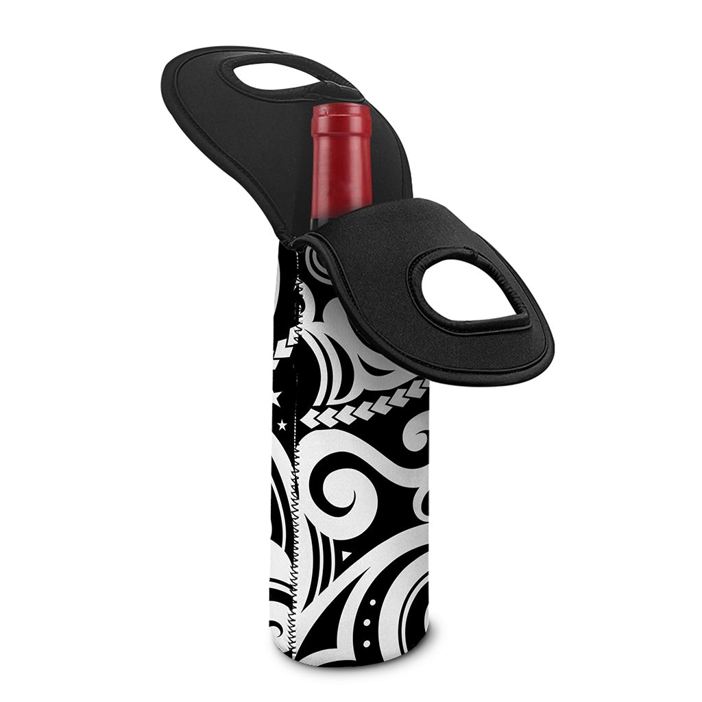 Black And White Polynesian Tattoo Print Single Neoprene Wine Tote