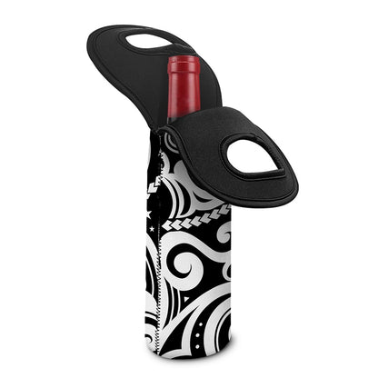 Black And White Polynesian Tattoo Print Single Neoprene Wine Tote