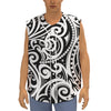 Black And White Polynesian Tattoo Print Sleeveless Baseball Jersey