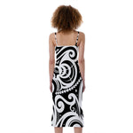 Black And White Polynesian Tattoo Print Slim Fit Midi Cami Dress